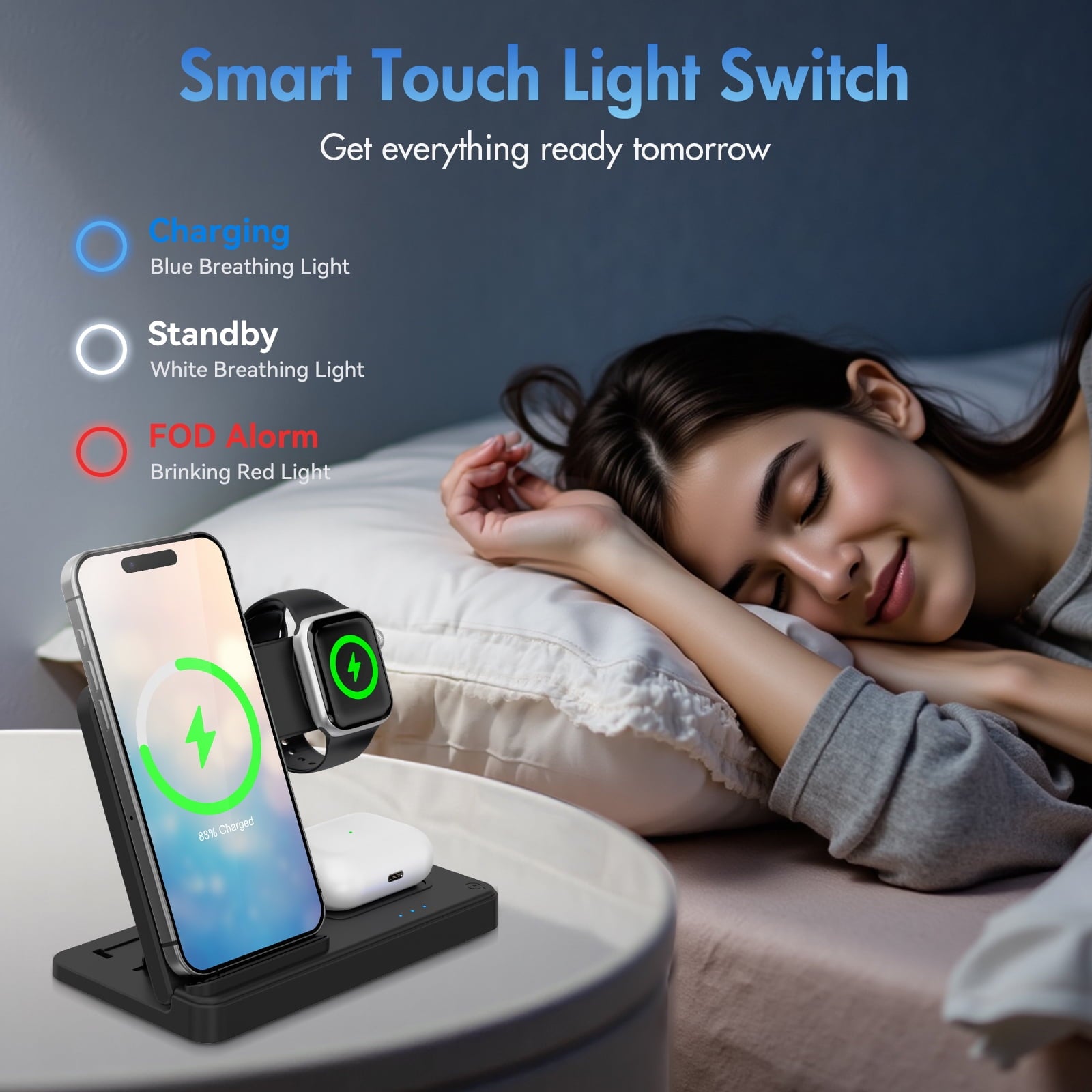 Wireless Charger, Magnetic Fast Charging Stand Compatible with iPhone 16, 15, 14, 13, 12, 11 Pro Max plus, XS, XR, X, 8, for Apple Watch 9, 8, 7, 6, 5, 4, 3, 2 SE, for Airpods 3, 2 Pro
