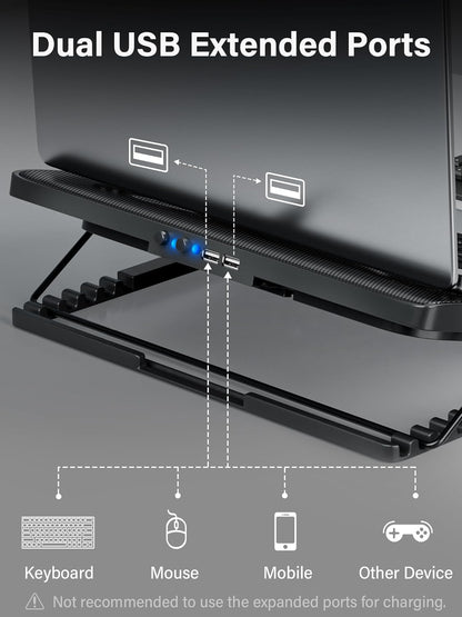 Laptop Cooling Pad, Laptop Cooler with 5 Quiet Fans for 12"-17" Computer PC Notebook Gaming Laptop Fan, Height Adjustable Laptop Cooling Stand Laptop Accessories, Blue