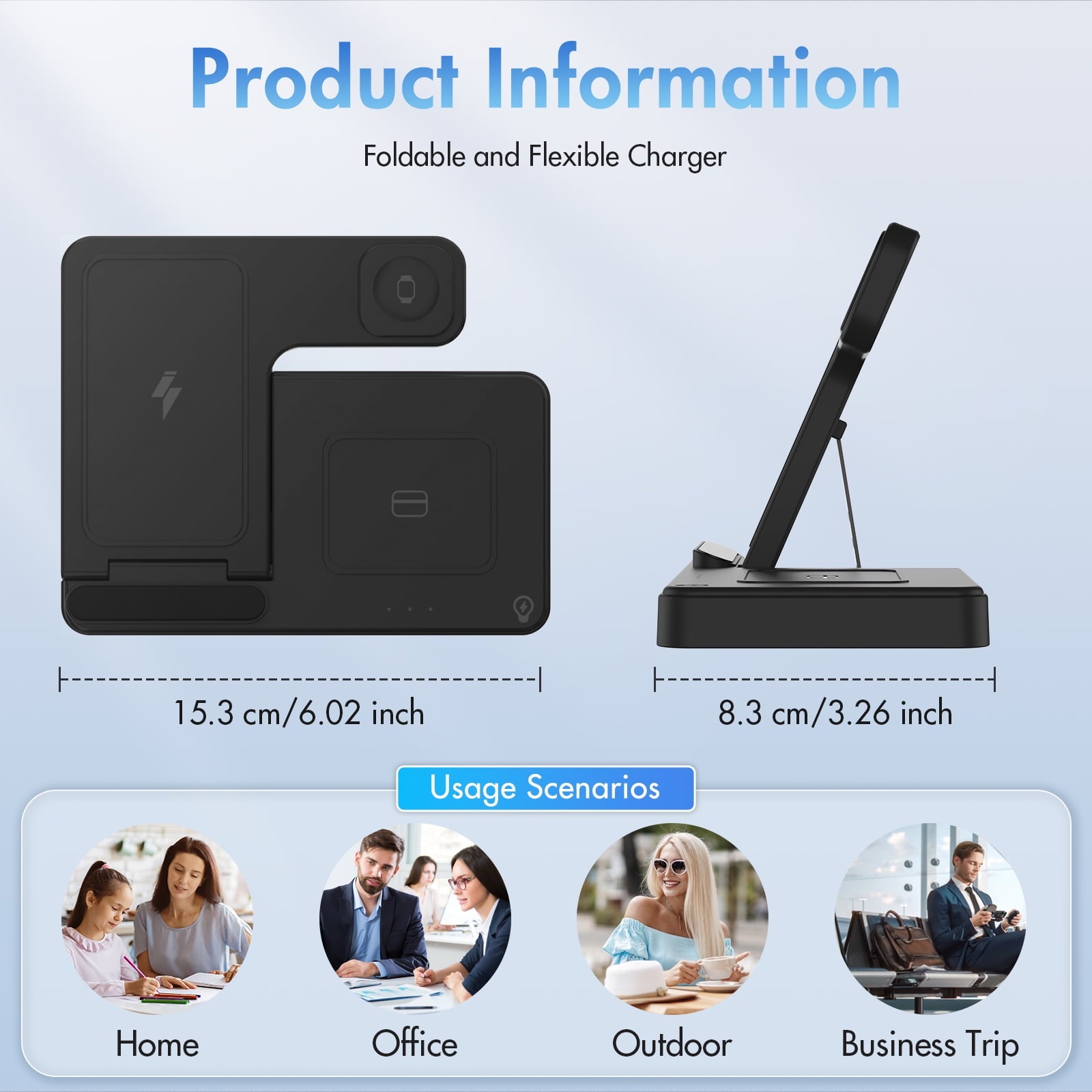 Wireless Charger, Magnetic Fast Charging Stand Compatible with iPhone 16, 15, 14, 13, 12, 11 Pro Max plus, XS, XR, X, 8, for Apple Watch 9, 8, 7, 6, 5, 4, 3, 2 SE, for Airpods 3, 2 Pro