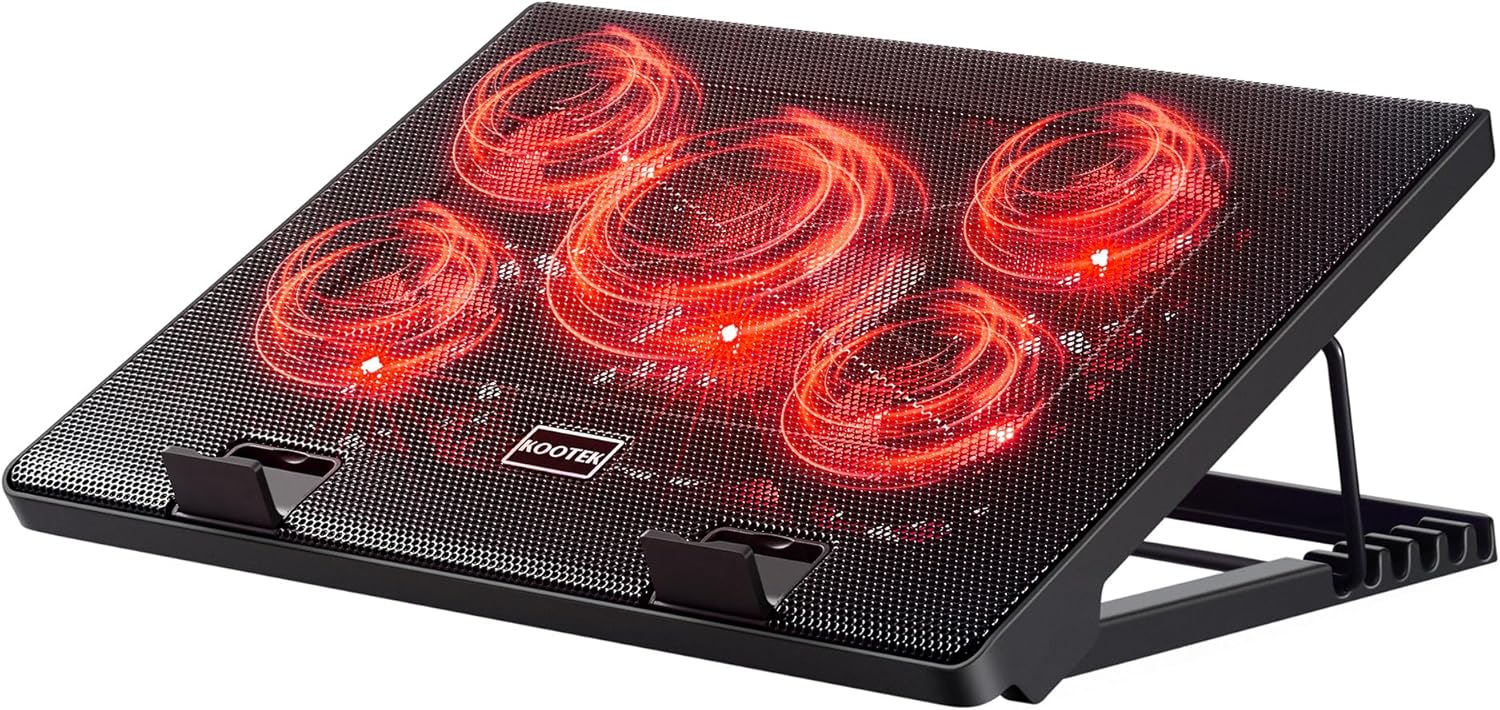 Laptop Cooling Pad, Laptop Cooler with 5 Quiet Fans for 12"-17" Computer PC Notebook Gaming Laptop Fan, Height Adjustable Laptop Cooling Stand Laptop Accessories, Blue