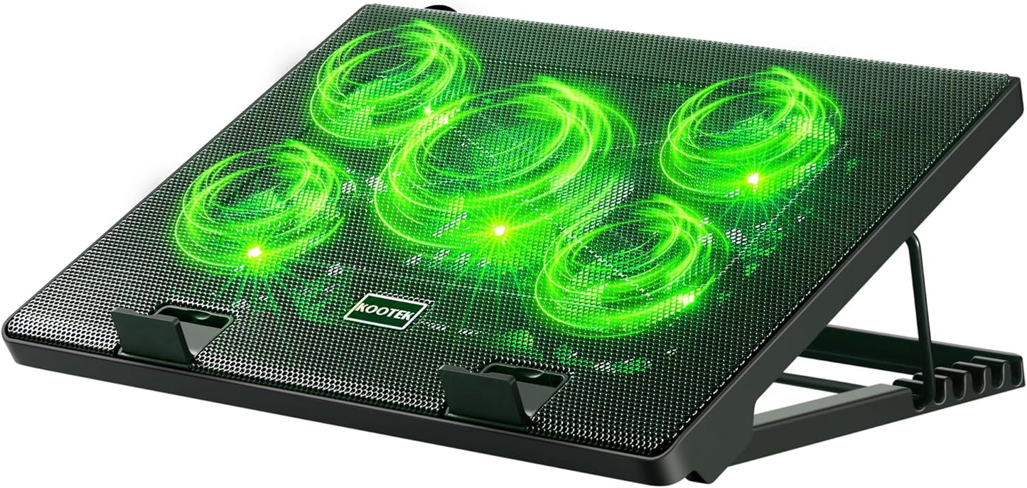 Laptop Cooling Pad, Laptop Cooler with 5 Quiet Fans for 12"-17" Computer PC Notebook Gaming Laptop Fan, Height Adjustable Laptop Cooling Stand Laptop Accessories, Blue