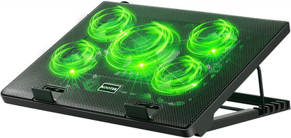 Laptop Cooling Pad, Laptop Cooler with 5 Quiet Fans for 12"-17" Computer PC Notebook Gaming Laptop Fan, Height Adjustable Laptop Cooling Stand Laptop Accessories, Blue