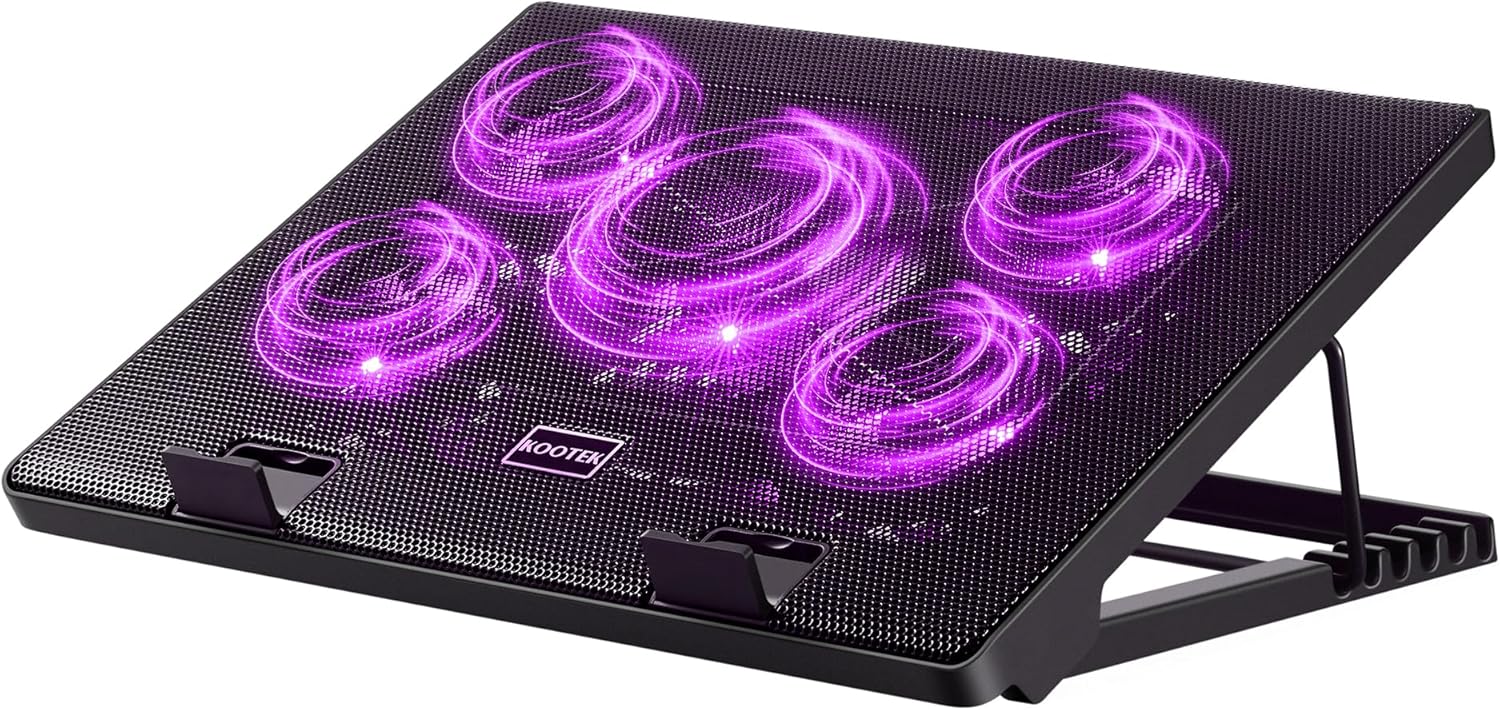Laptop Cooling Pad, Laptop Cooler with 5 Quiet Fans for 12"-17" Computer PC Notebook Gaming Laptop Fan, Height Adjustable Laptop Cooling Stand Laptop Accessories, Blue