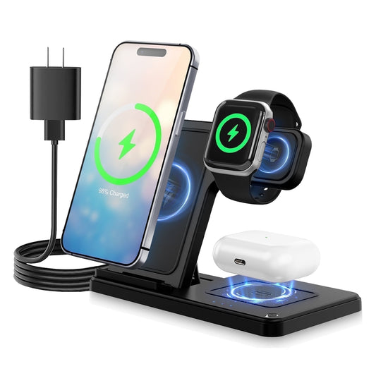 Wireless Charger, Magnetic Fast Charging Stand Compatible with iPhone 16, 15, 14, 13, 12, 11 Pro Max plus, XS, XR, X, 8, for Apple Watch 9, 8, 7, 6, 5, 4, 3, 2 SE, for Airpods 3, 2 Pro