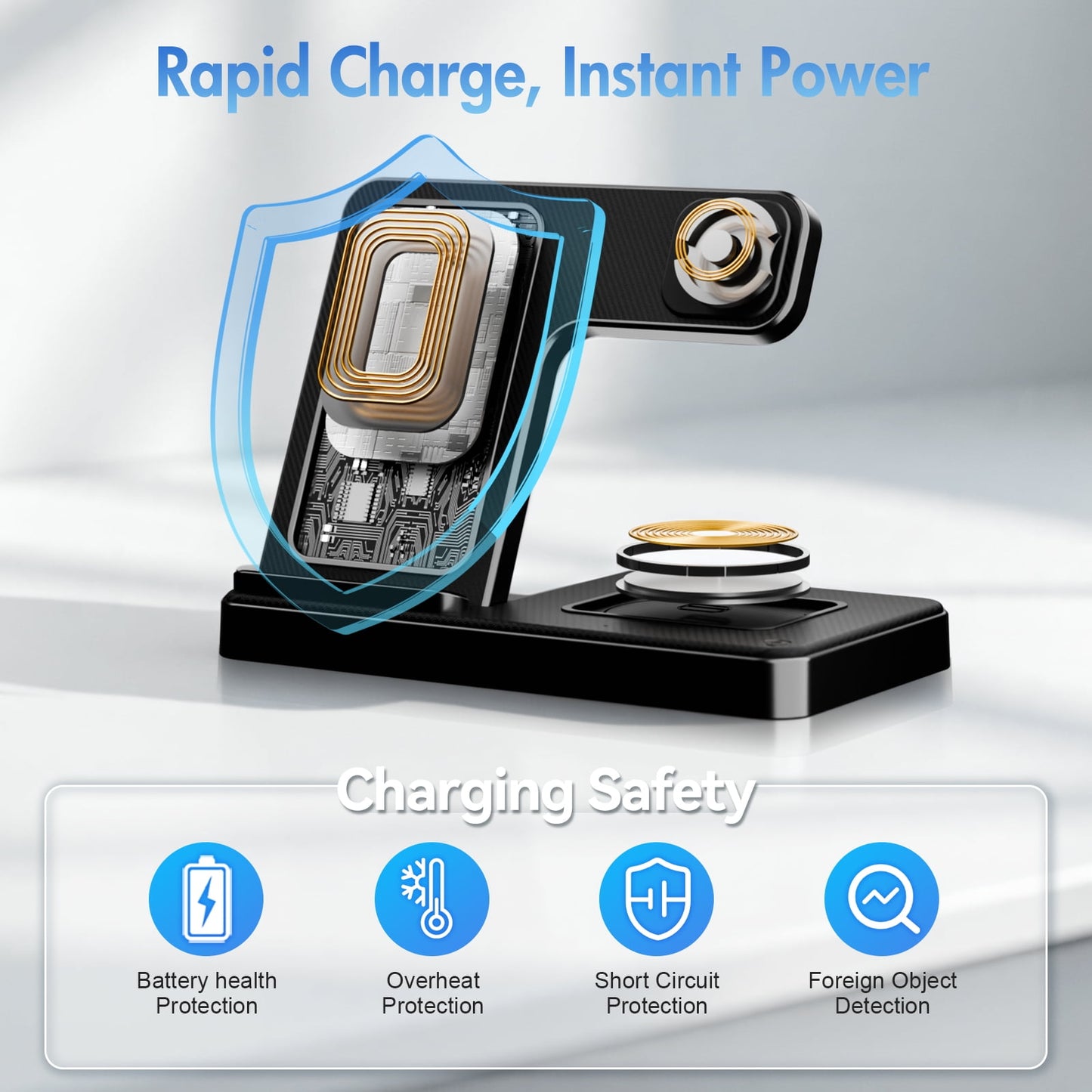 Wireless Charger, Magnetic Fast Charging Stand Compatible with iPhone 16, 15, 14, 13, 12, 11 Pro Max plus, XS, XR, X, 8, for Apple Watch 9, 8, 7, 6, 5, 4, 3, 2 SE, for Airpods 3, 2 Pro