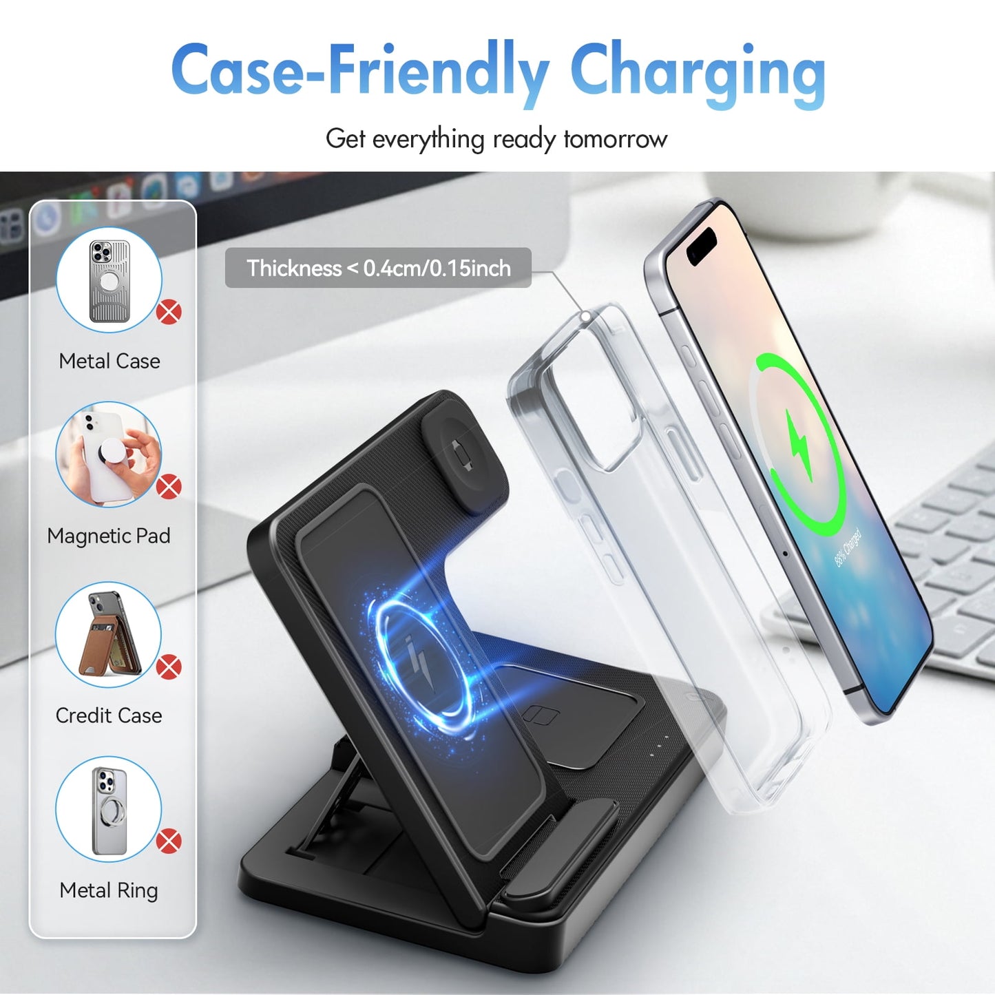 Wireless Charger, Magnetic Fast Charging Stand Compatible with iPhone 16, 15, 14, 13, 12, 11 Pro Max plus, XS, XR, X, 8, for Apple Watch 9, 8, 7, 6, 5, 4, 3, 2 SE, for Airpods 3, 2 Pro