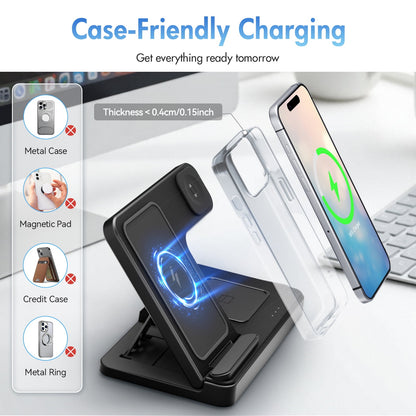 Wireless Charger, Magnetic Fast Charging Stand Compatible with iPhone 16, 15, 14, 13, 12, 11 Pro Max plus, XS, XR, X, 8, for Apple Watch 9, 8, 7, 6, 5, 4, 3, 2 SE, for Airpods 3, 2 Pro